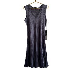 Komarov Lace Trim V-neck Plisse Pleated Midi Sheath Dress Size XL NEW NWT